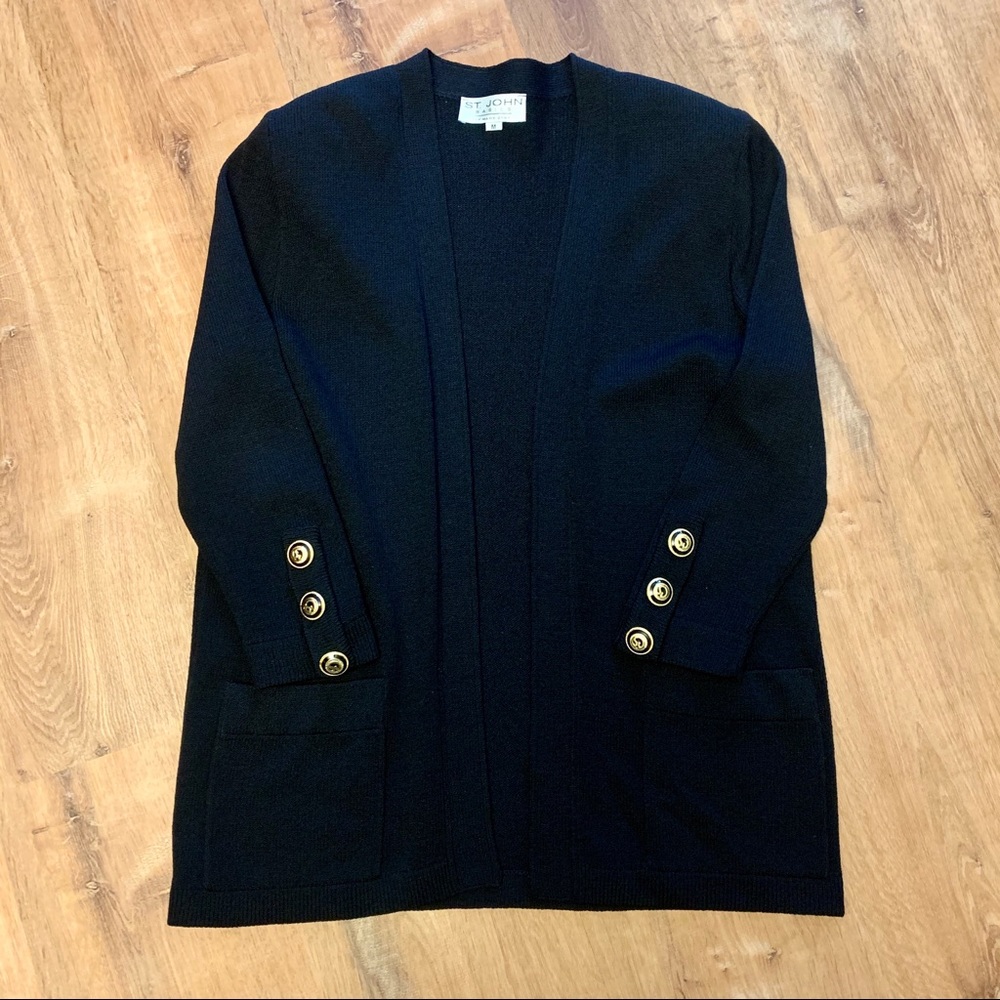 ST. JOHN BASICS Black Open Front Cardigan!! Size M